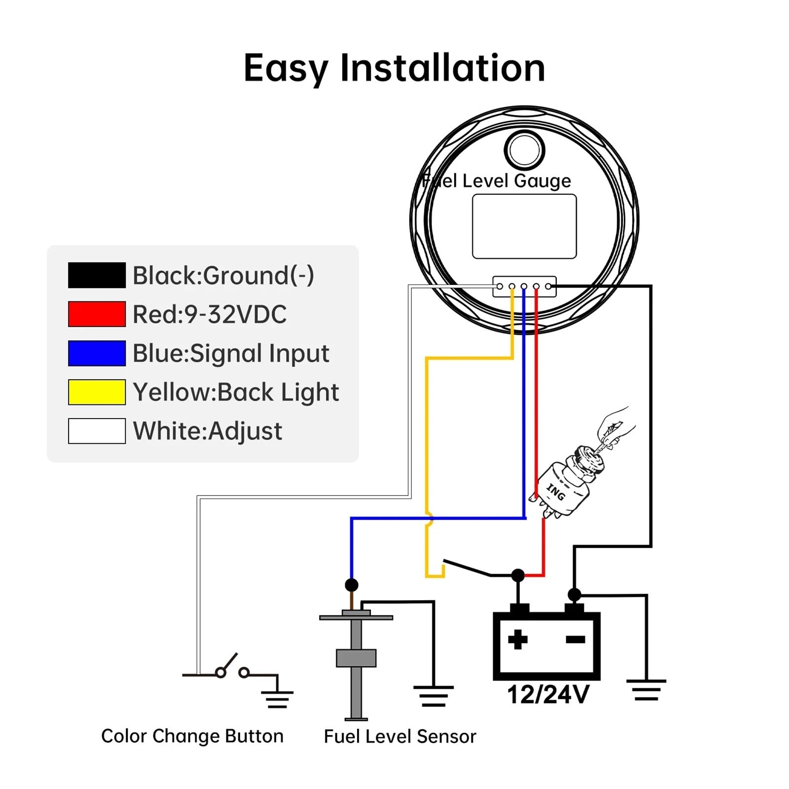 0-190 Ohm czujnik poziomu wody 52mm wskaźnik poziomu wody z 7-kolorową diodą LED wskaźnik poziomu wody w zbiorniku benzyna łódź samochód Stabilne monitorowanie(325mm SensorXGauge)