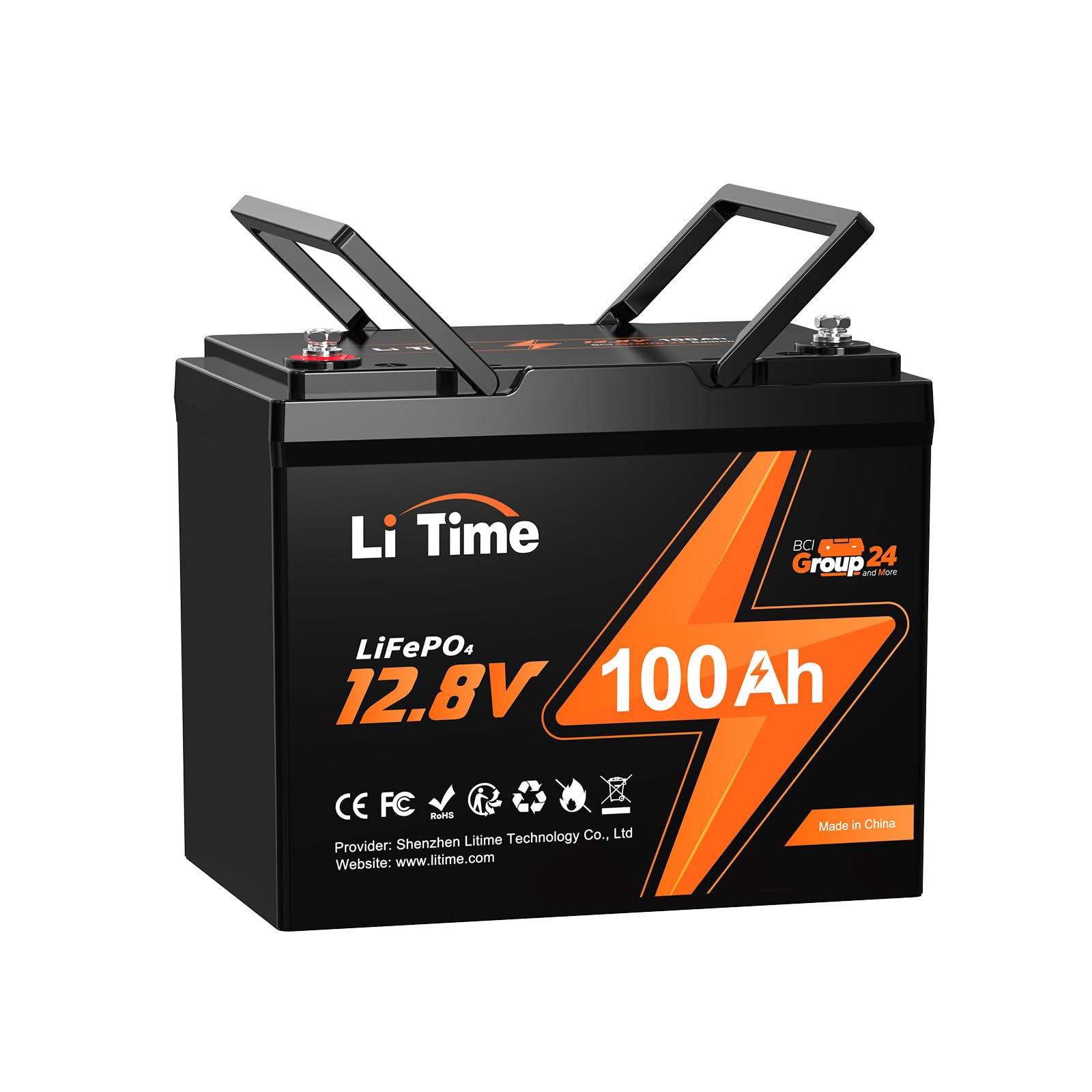 Litime12V 100Ah RV Lithium Battery,Group 24 Rechargeable LiFePO4 Battery with Up to 15000 Cycles, 1.28kWh and Higher Energy Density, Perfect for Trolling Motors, Boat, Marine, Solar etc.