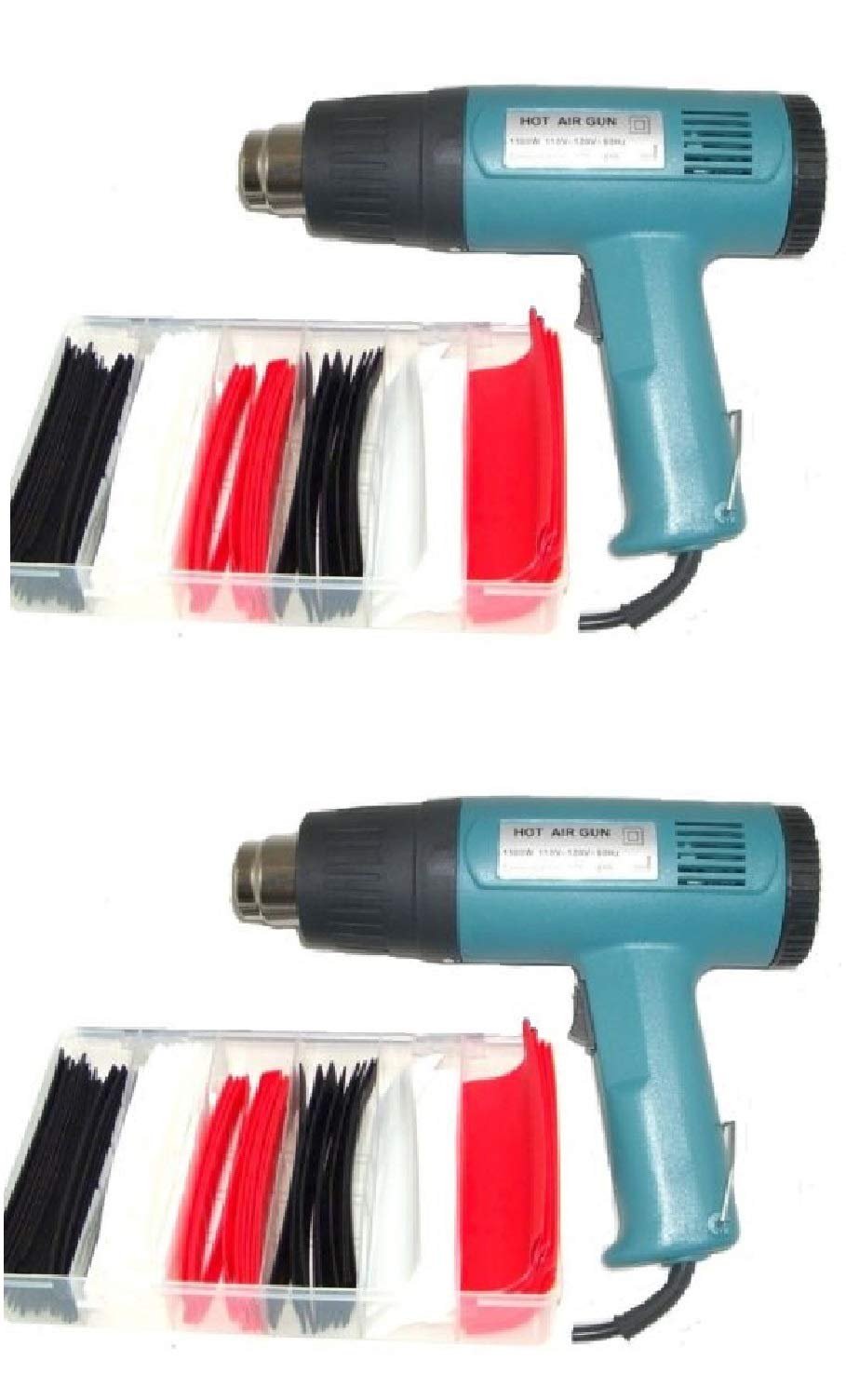 2 set 1500W Heat Gun w/out Accessories PLUS 90pc Heat Shrink Tube Assortment Wrap, Jikkolumlukka
