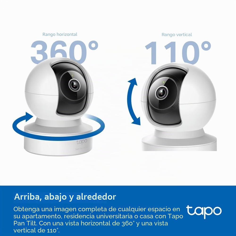 Tapo C232 - Cámara vigilancia WiFi Interior, 3K 5MP, 360°, Puerto Ethernet | Detección de Movimiento y Personas. Visión Nocturna. Alarma Luz y Sonido. Almacenamiento Local o Nube. App Tapo.