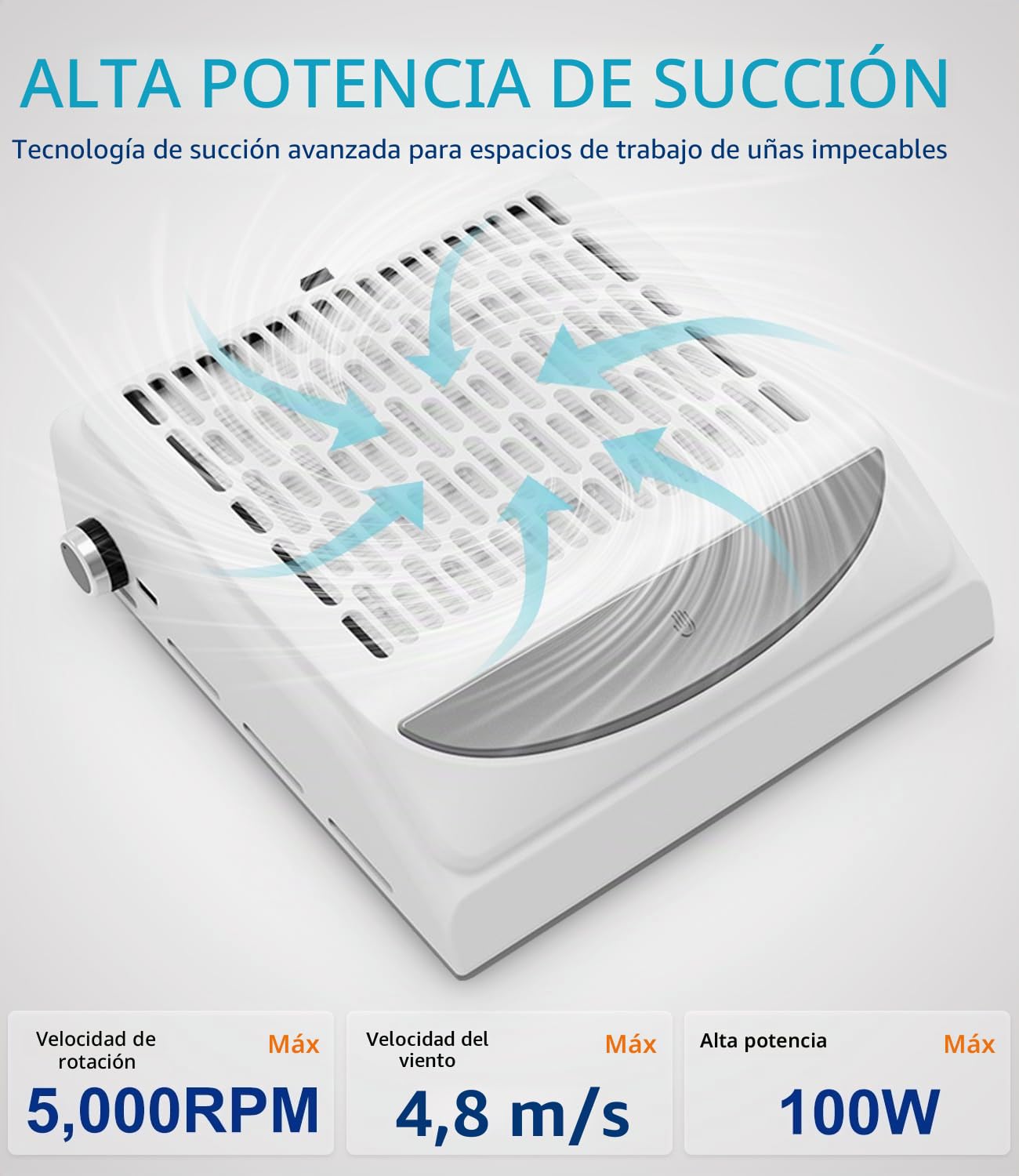 Yulado Aspirador de polvo para uñas 100 W, 5000 rpm, color blanco, profesional para el hogar y la extracción de polvo