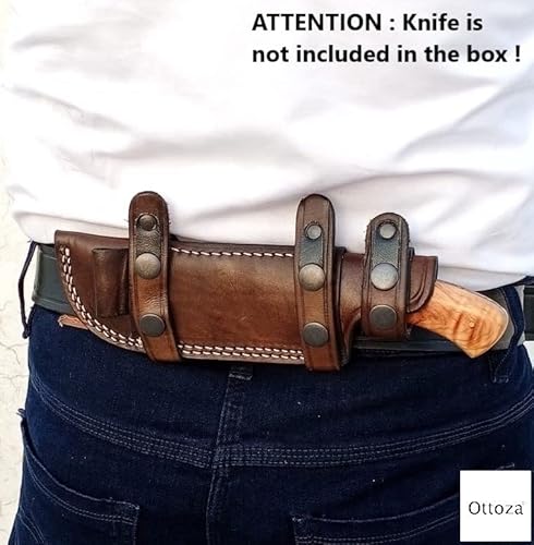 Ottoza Handmade Leather Knife Sheath Right Hand Bushcraft Knife Sheath - Hunting Knife Sheath - Survival Knife Sheath - Fixed Blade Knife Sheath Horizontal Carry Dark Brown Top Grain Leather No:39 #TOP6