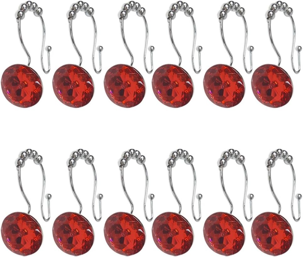 Hemobllo 12pcs Double Glide Hooks Shower Curtain Decorative Rhinestones Stainless Steel for Easy Swapping of Curtains and Liners for Modern and Traditional Bathrooms