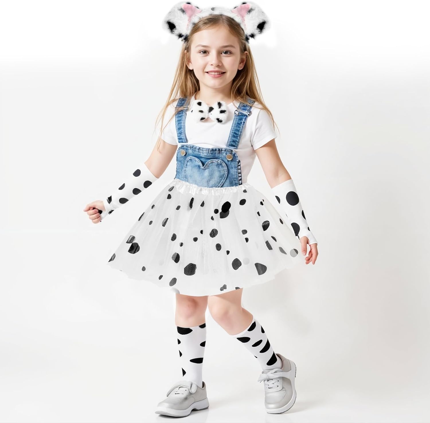 Hikkcos Halloween Dalmatian Costume Kids 100 Days of School Dalmatian Tutu Outfit Dog Headband and Tail Knee Socks Party Cosplay Accessories - Image 5