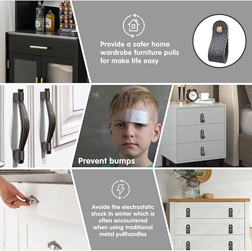 Miniatura 9 de Hiili & Kaala Pomos de cuero para cómoda, paquete de 12 pomos para cajones de cómoda, pomos suaves para cajones que mejoran el aspecto de los