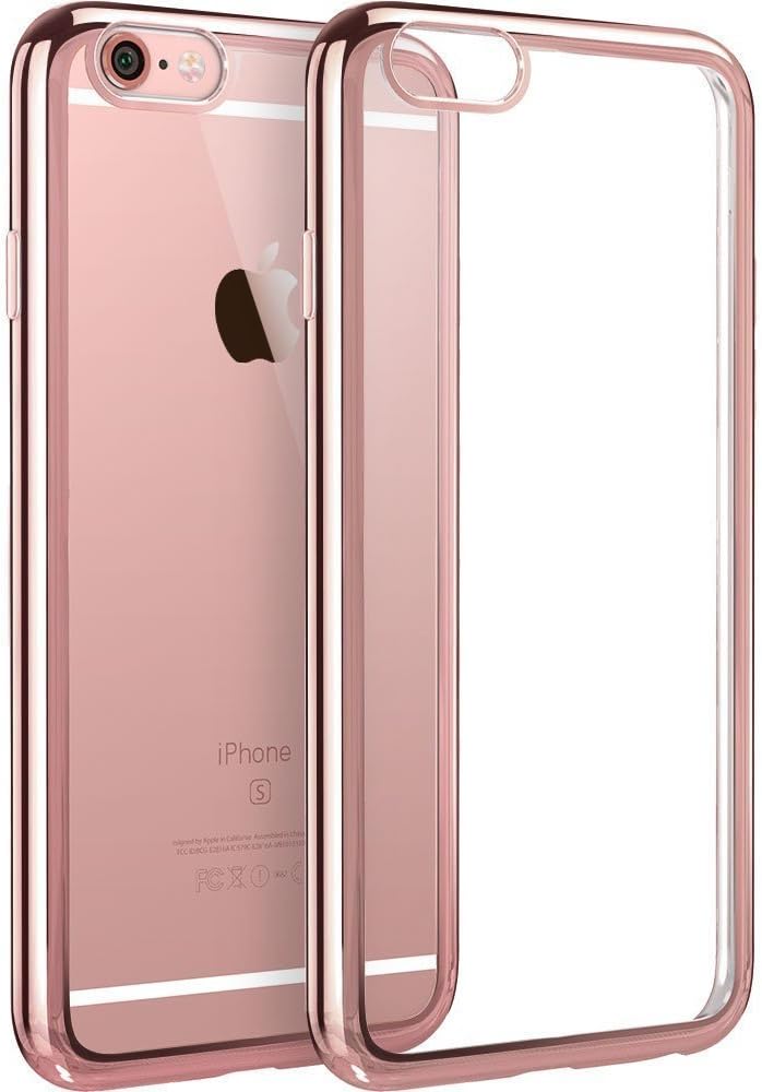 iPhone 6s/6 case, GooOodie [Twinkler Series] [Scratch Resistant] Premium Ultra-thin Transparent Soft TPU Bumper Silicone Case with Electroplate Frame- (Rose Gold)