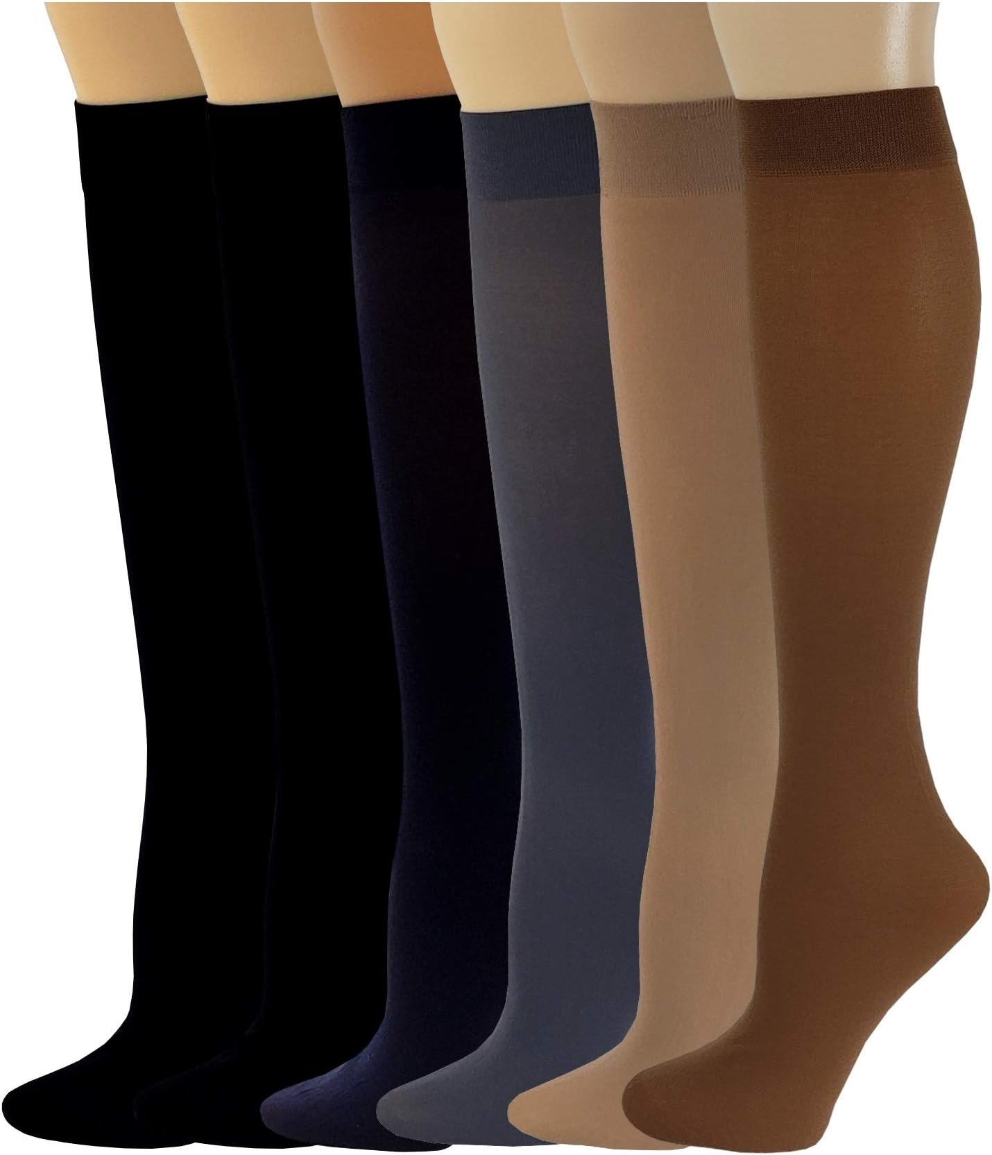 6 Pairs Women Opaque Stretchy Spandex Knee High Trouser Socks