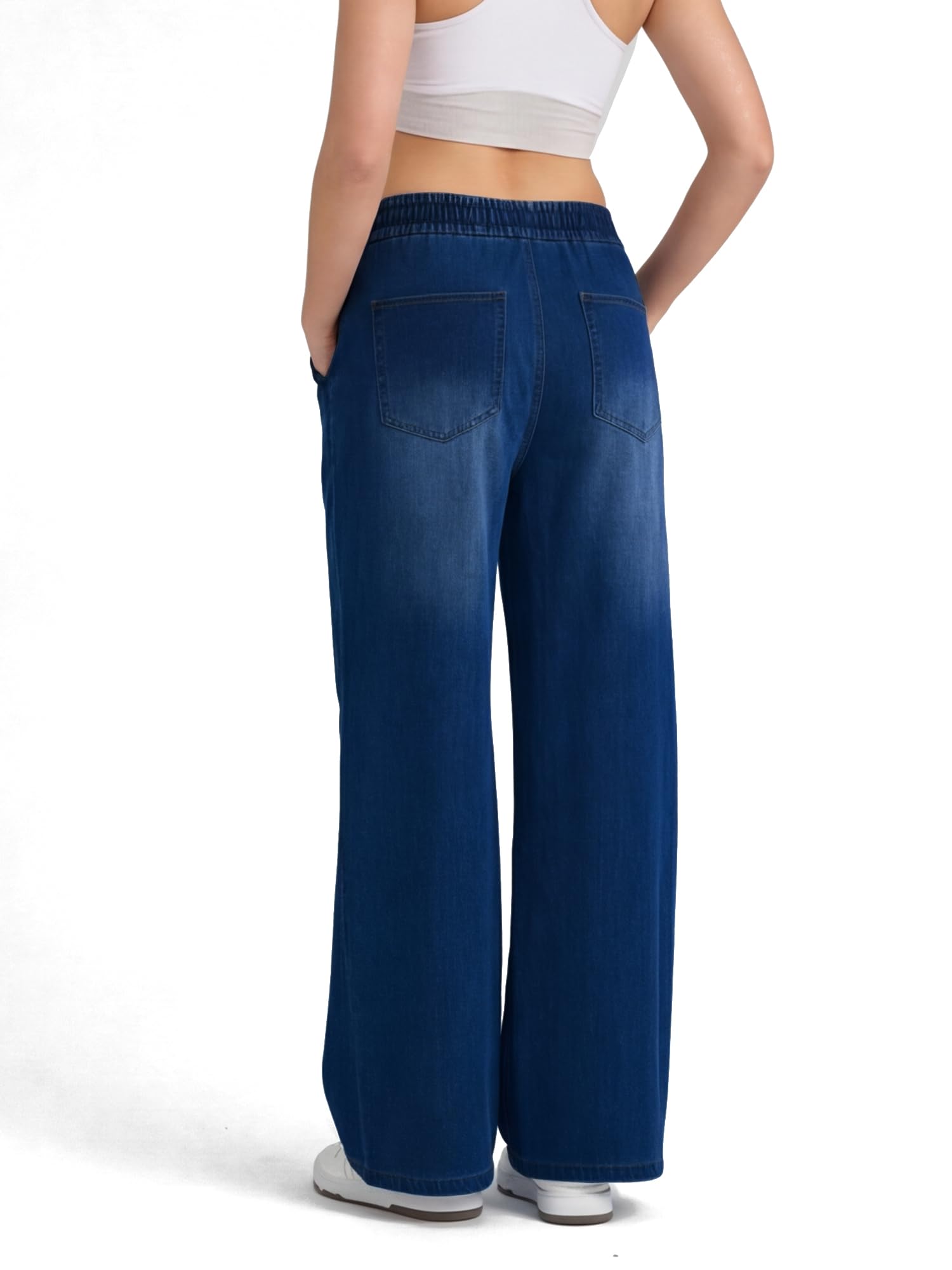 LaiEr Jeans Donna a Gamba Larga Alta Elasticità con Vita Regolabile con Coulisse.Palazzo Jeans da Donna Dritti in Denim Morbidi e Comodi,Ideali per Look Eleganti,Sport, Palestra,Tempo Libero e Yoga