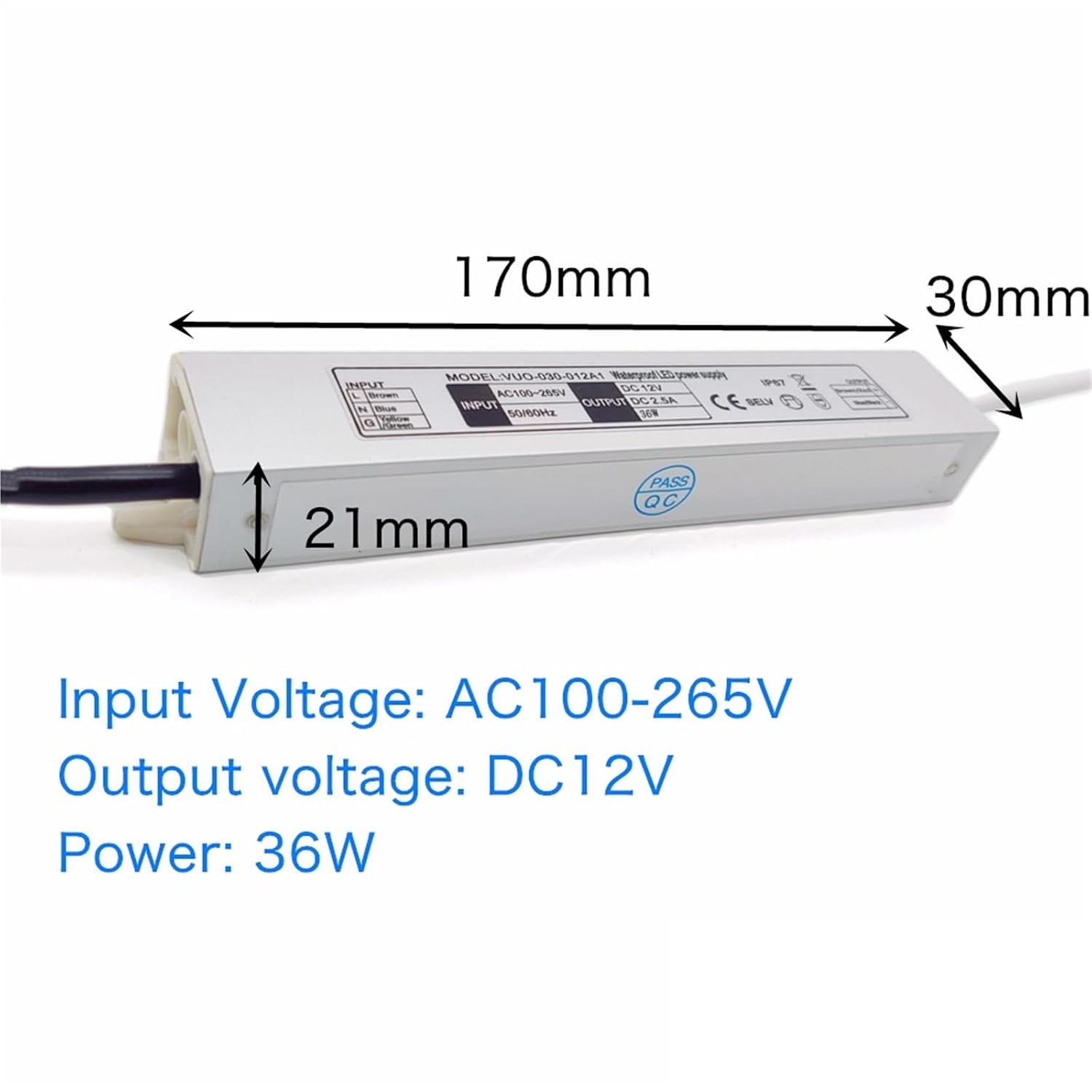 Waterproof Power Supply Lighting Transformer AC100V~265V to DC 12V LED Driver 12W 20W 36W Outdoor Adapter(36w)