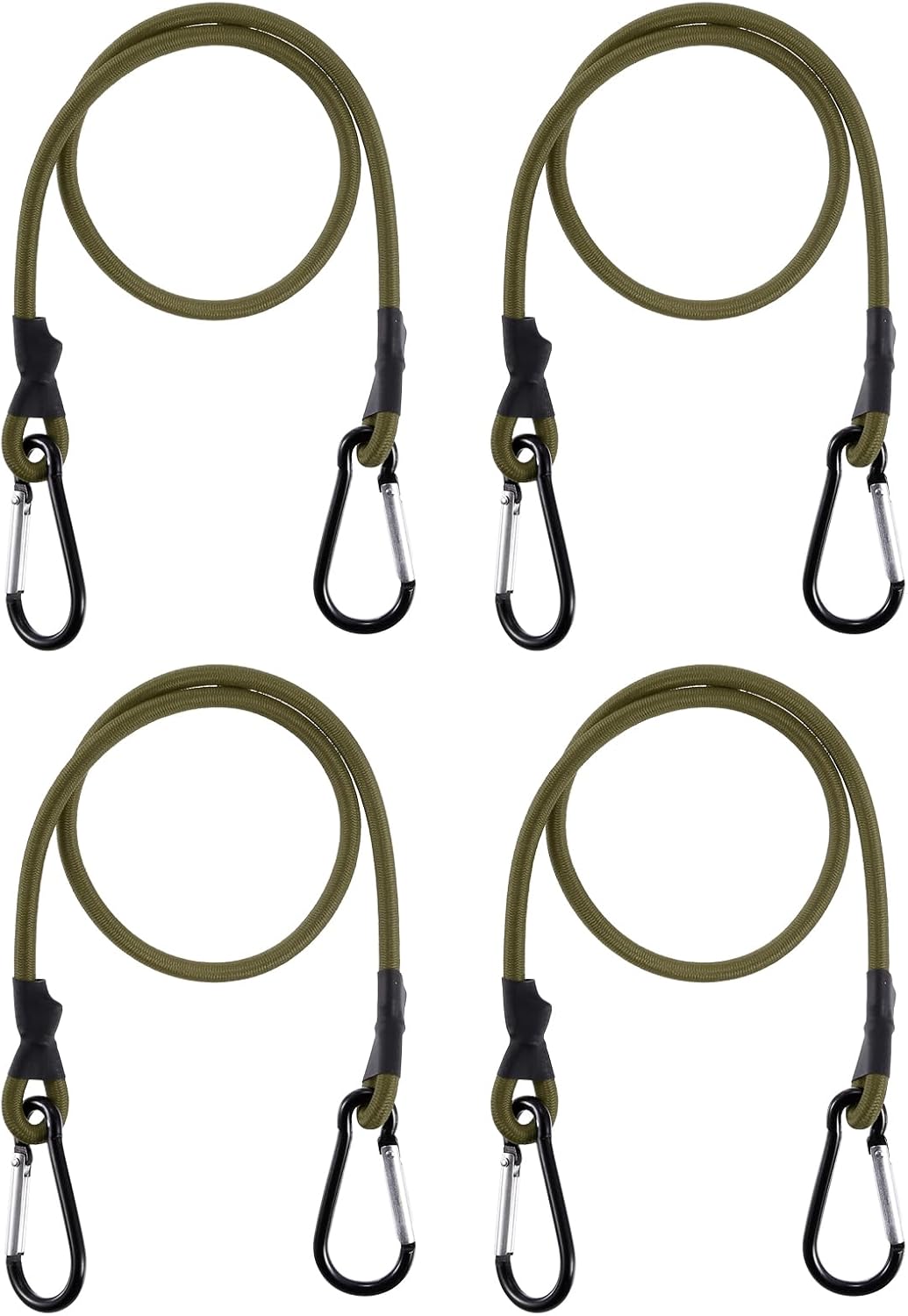 PATIKIL 20 Inch Bungee Cords with Hooks, 4 Pack Heavy Elastic Straps Bungee Rope with Dual Aluminum Alloy Hooks for Camping Luggage Rack Bike Cargo Tent, Army Green