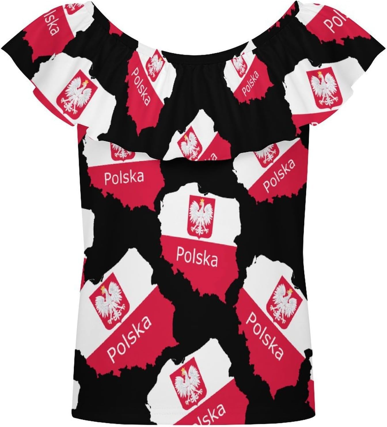 Polska Poland Eagle Flag Polish Girls T-Shirts Top Ruffle Short Sleeve Blouse Casual Graphic Tees