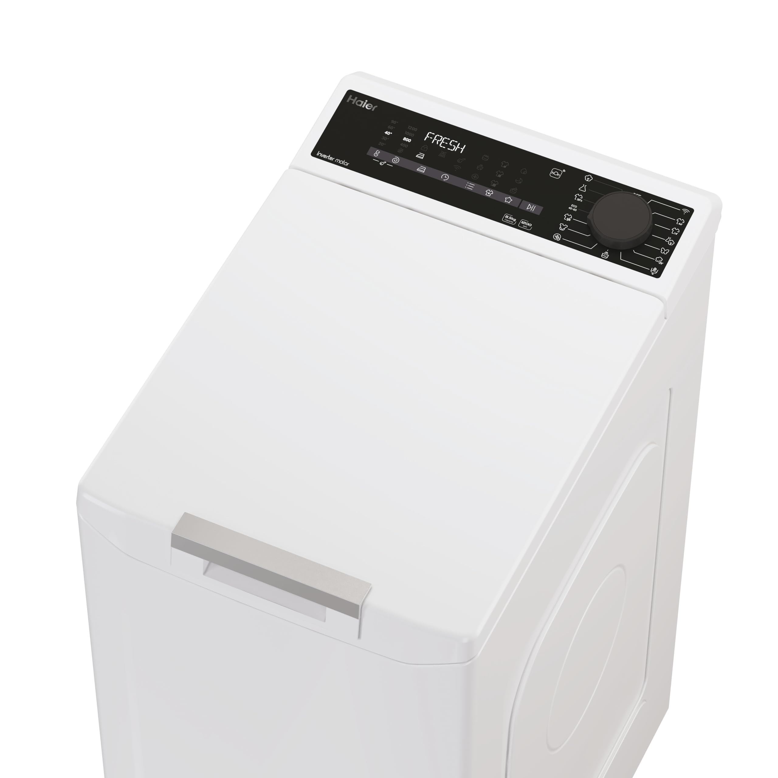 Haier T Series 7 THASN2856TM4-S Lavadora carga superior 8,5KG, Motor Inverter, Display Digital, Conectividad WIFI, 1200 RPM, Inicio Diferido, Libre instalación, 16 programas, 77 db, Blanco