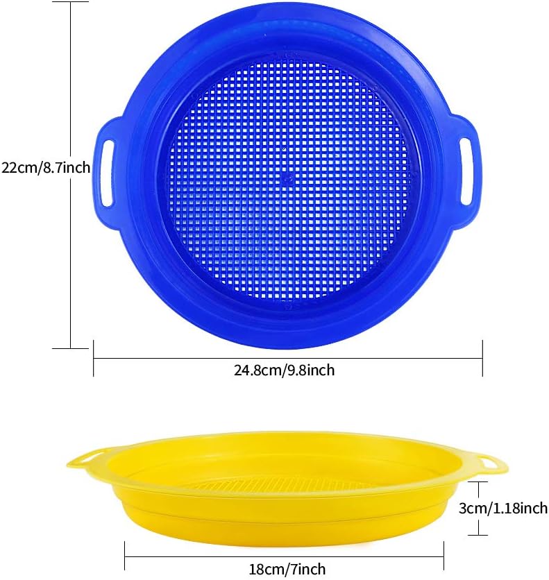 Newbested 4 Pack Multicolor Sand Sifter Sieves,Plastic Sand Sifter for Backyard Park Party Favor Sand and Beach(4 Colors,8.75" x 9.75")