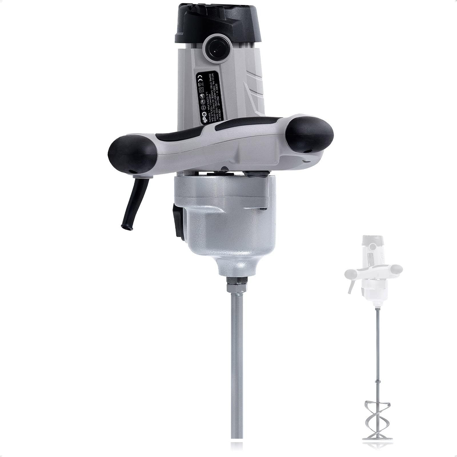 Werku WK401710, Mezclador Pintura-Mortero, Calidad Profesional, Mezclado 100 Kg, Potencia 1800 W, Incluye Varilla Mezcladora