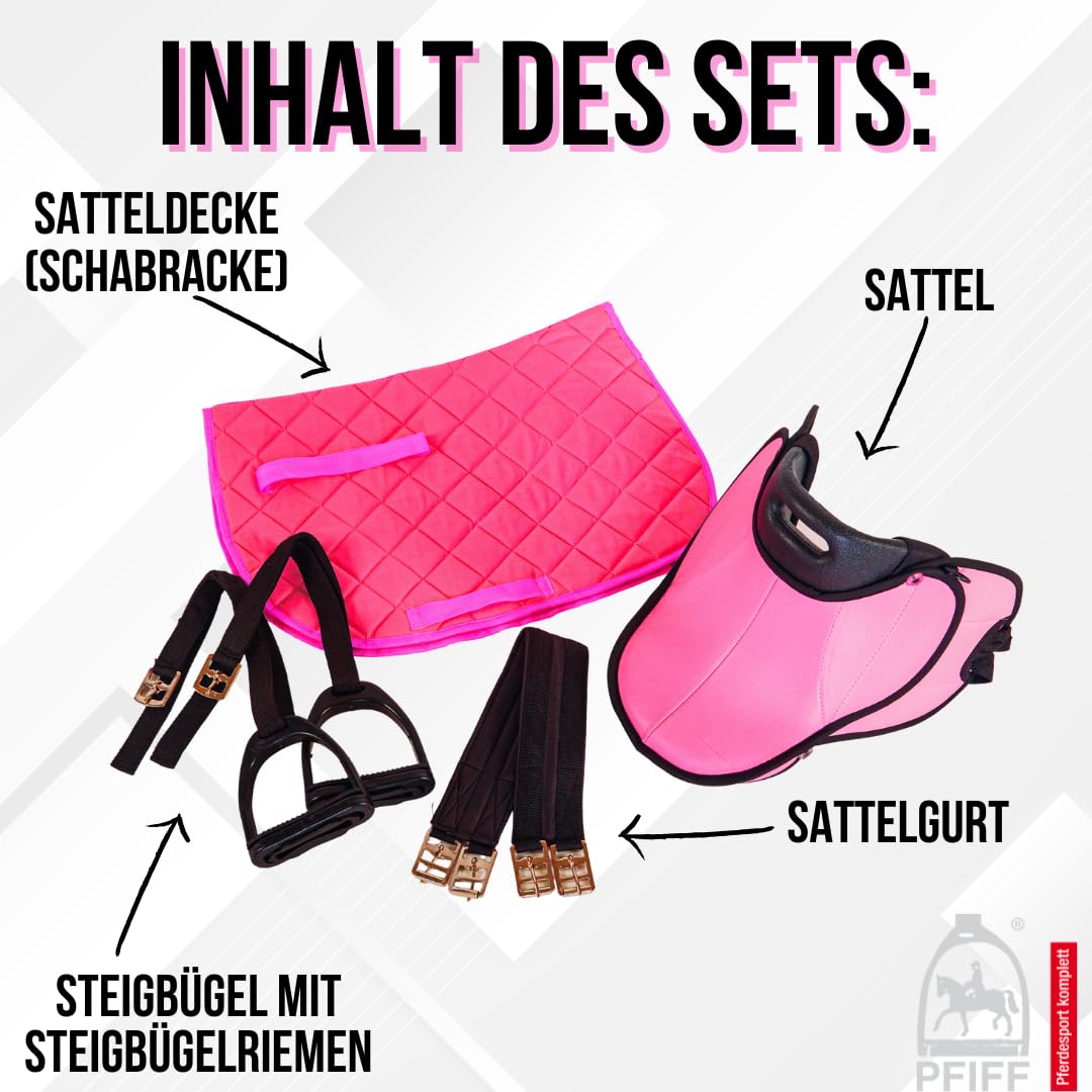 PFIFF 103106 Sattelset für Shettys Holzpferde, Kindersattel, Pink
