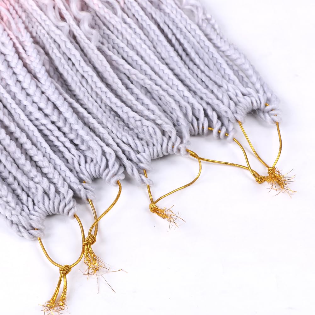 22 Inch Ombre Boho Box Braids Pre Looped Goddess Crochet Braids with Curly Ends 3 Packs Bohemian Braiding Hair Extensions for Women (Grey-Pink) - Image 4