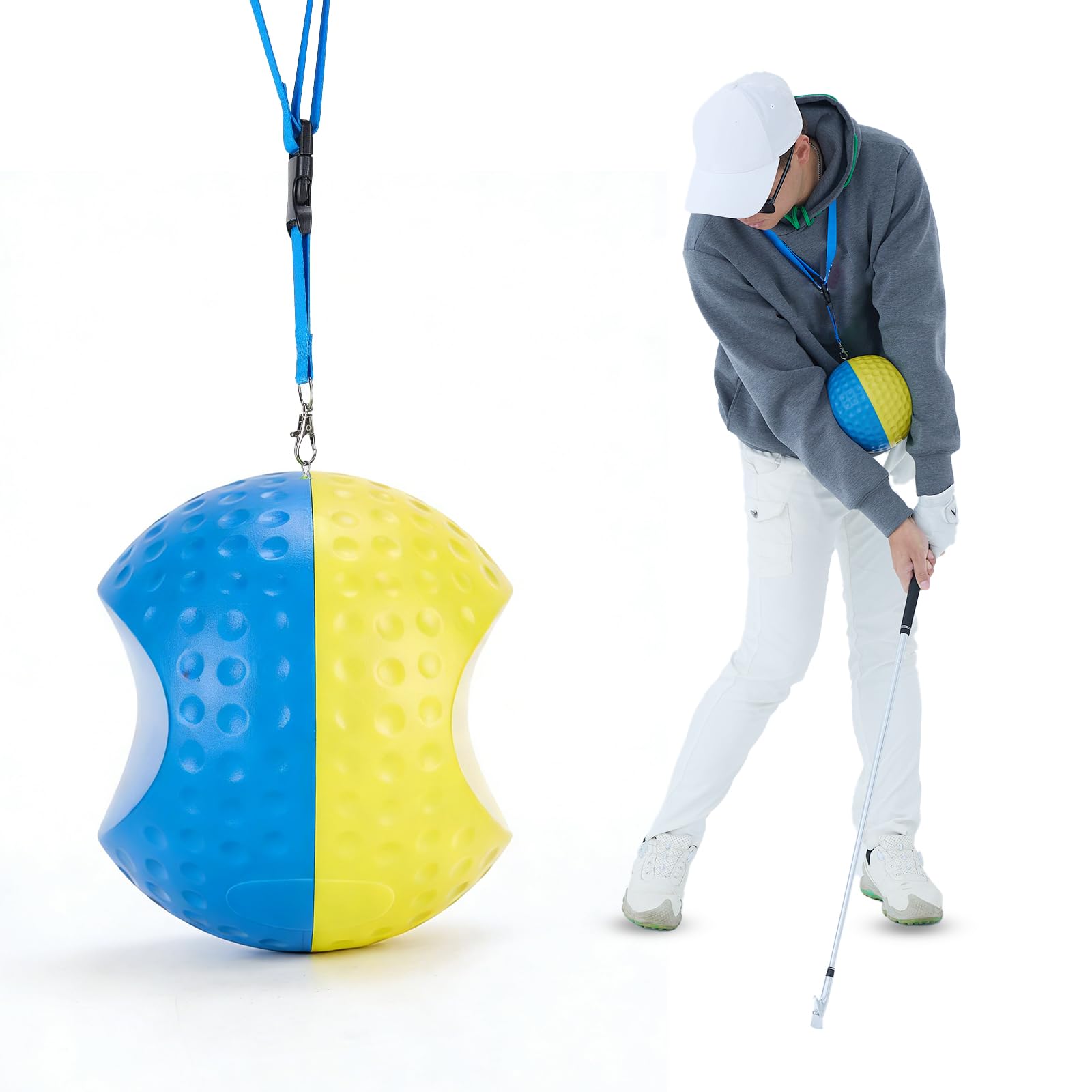 Hocomay Portable Golf Swing Trainer Ball With Carry Rope, Lightweight Golf Swing Training Aid For Posture & Motion Correction, Golf Putting Practice for Beginners, Suitable for 175cm+