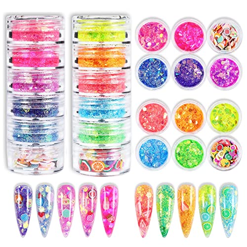 12 Colors Hexagon Nail Glitter Flakes Holographic Chunky Glitter Shiny Mermaid Nail Sequins Charms Craft Glitter Powder Flakes With 3D Fruit Slices For Women Girls Nail Art #TOP25
