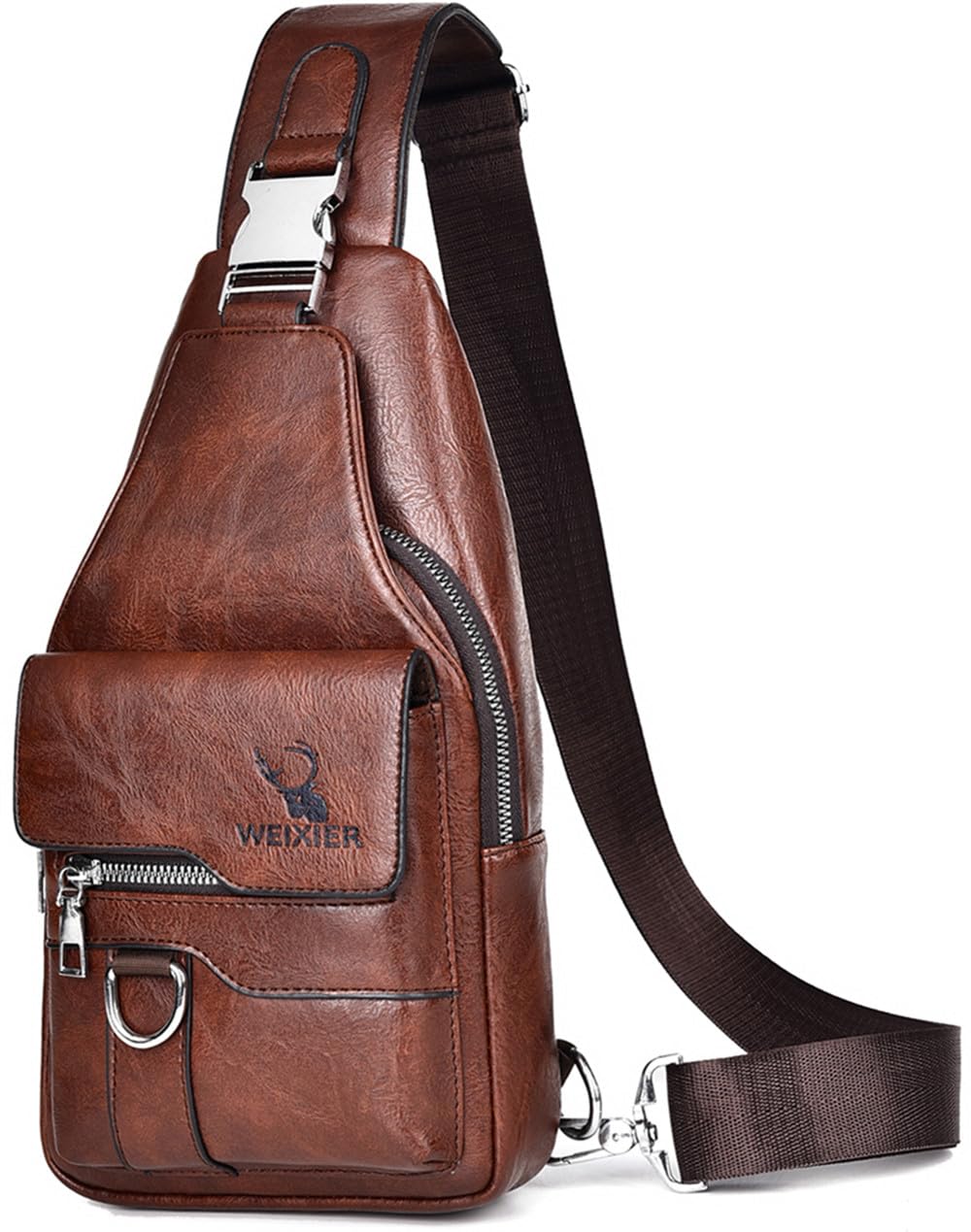 Sacoche Homme Bandouliere Sac de Poitrine Sac business Sac de Loisir PU Cuir Pochette Epaule de Voyage pour Homme Femme