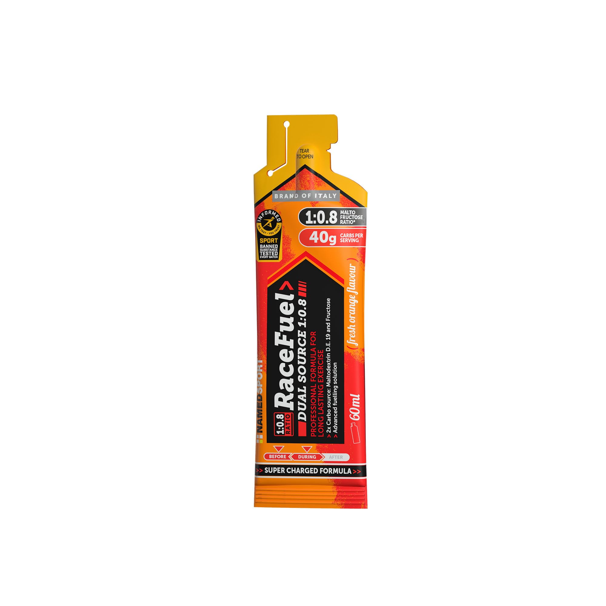 NAMEDSPORT Race Fuel Gel Arancia | Gel Energetico con Maltodestrine e Fruttosio | Sport di Endurance (Ciclismo, Running, Triathlon) | Vegano e Senza Glutine | Gusto Arancia, 24 x 60 ml