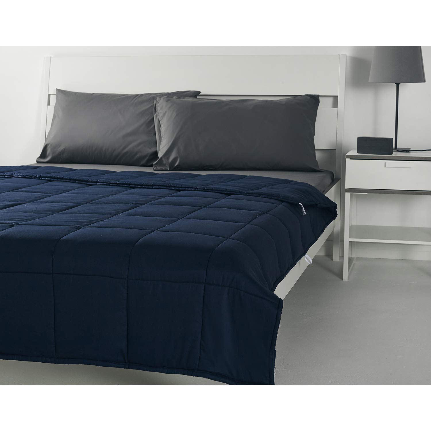 RelaxBlanket Coperta ponderata per letto king size, 200 x 200 cm, 13,6 kg, per letto singolo o matrimoniale, cotone di alta qualità con perline di vetro, blu navy