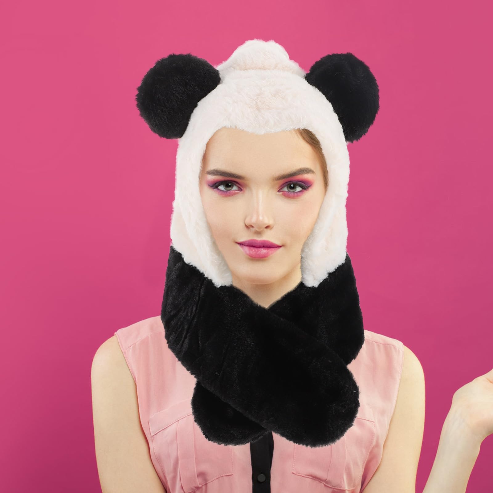 Healeved 4 Pezzi Cappello Panda Donna in Pelliccia Sintetica con Protezione