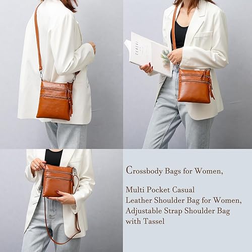 Miniatura 5 de Bolsos cruzados para mujer, bolsa de hombro de cuero casual con múltiples bolsillos para mujer, correa ajustable con borla