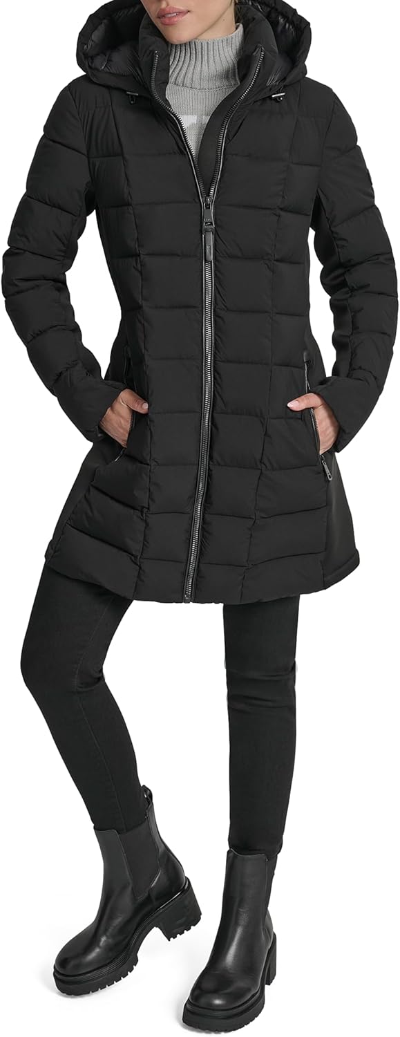 DKNY Women's Lightweight Puffer Jacket With Neoprene Side Panels – Insulated, Sleek Fit Outerwear - Image 2