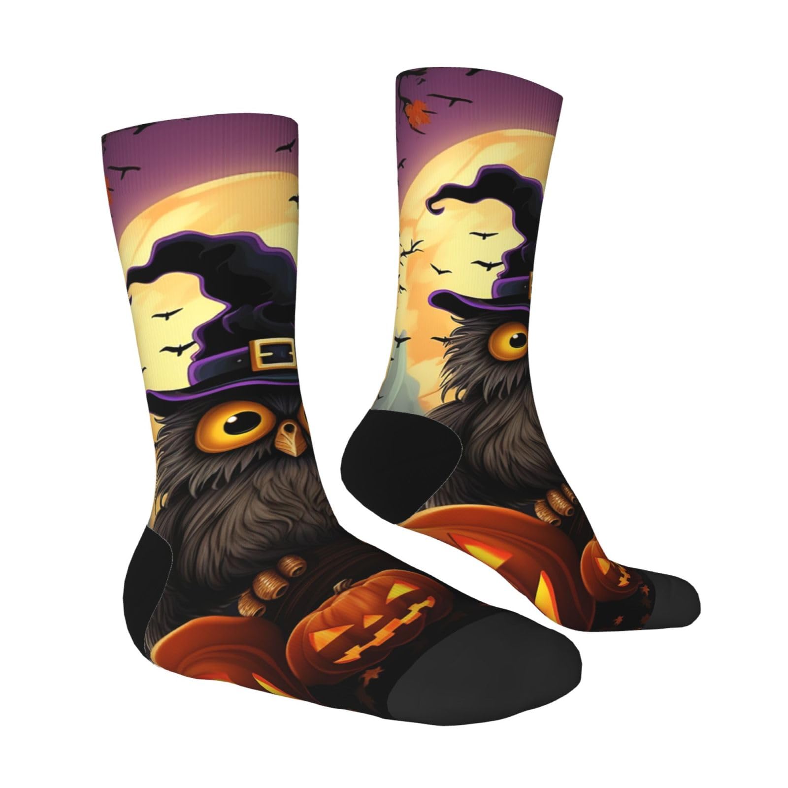 LZQPOEAS Halloween Owl Ghost Pumpkin Athletic Socks Unisex Cushioned Crew Socks Hiking Running Calf Sock Soft Above Ankle Sock