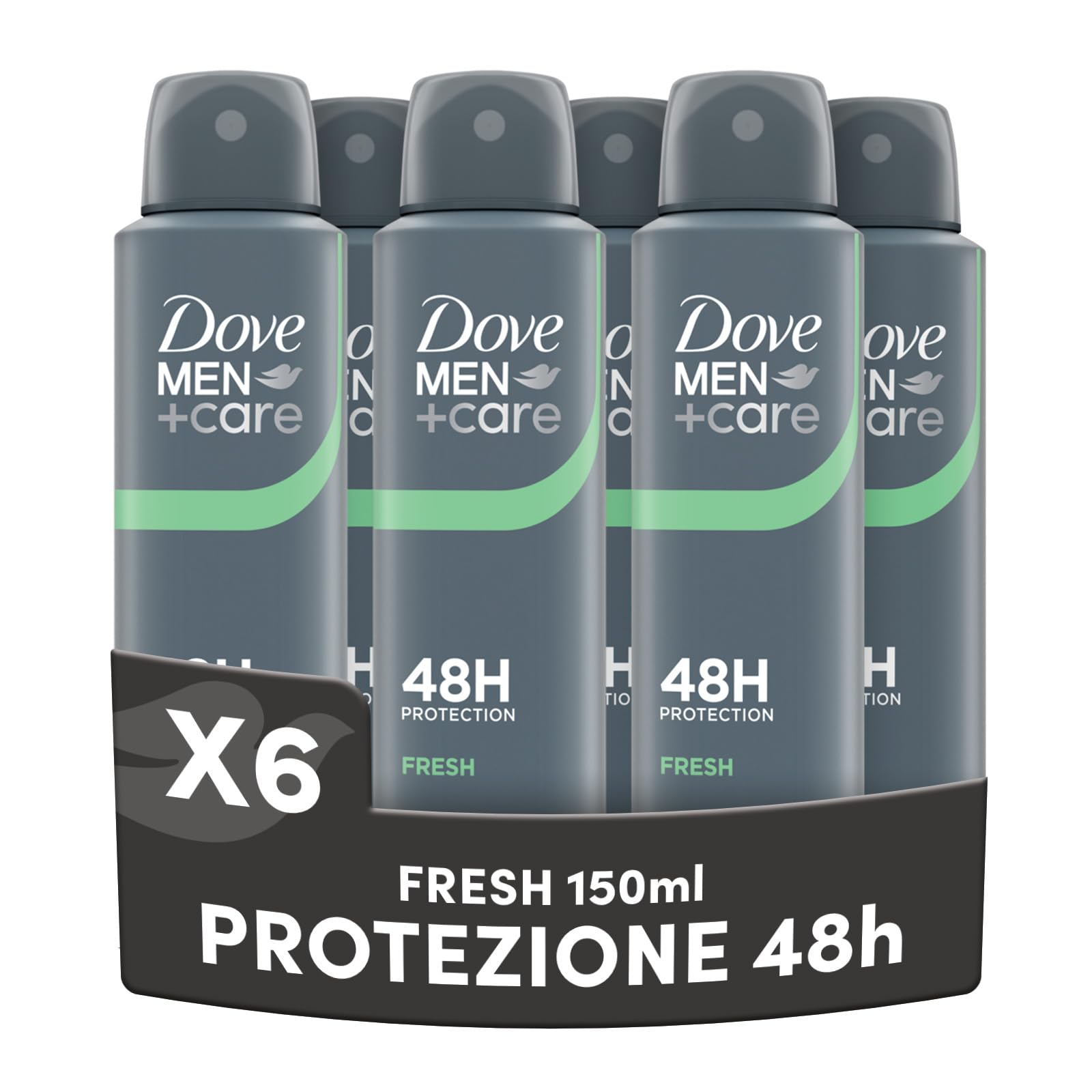 Dove Men Care, Deodorante Uomo Spray, Classic Fresh, Antitraspirante, Protezione Fino a 48 Ore, Profumazione Agrumata, Formula Delicata sul Microbioma della Pelle, 6 Pezzi da 150 ml