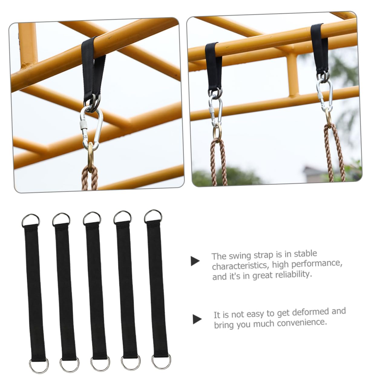 HEMOTON 5 Series Swing -Hebilla Strap Balancearse Reemplazo D- SOGA Exterior Correas De Columpio Correas De Hamaca para Arboles Poliéster Black 5 Piezas X 5