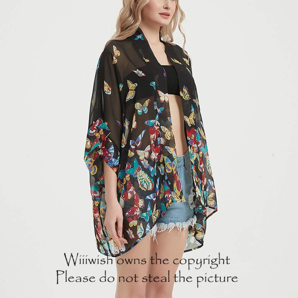Womens Bohemian Floral Sheer Chiffon Kimono Beach Bikini Cover up Cardigan Capes Tunic - Image 3