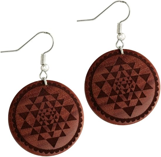 Chic-Net Orecchini in Legno a Forma di Maschera, in Argento Sterling 925, Rotondi, 8 mm, Incisione Laser Dorata e Argento, Colore: Legno di sawo, cod. ES-1339-s