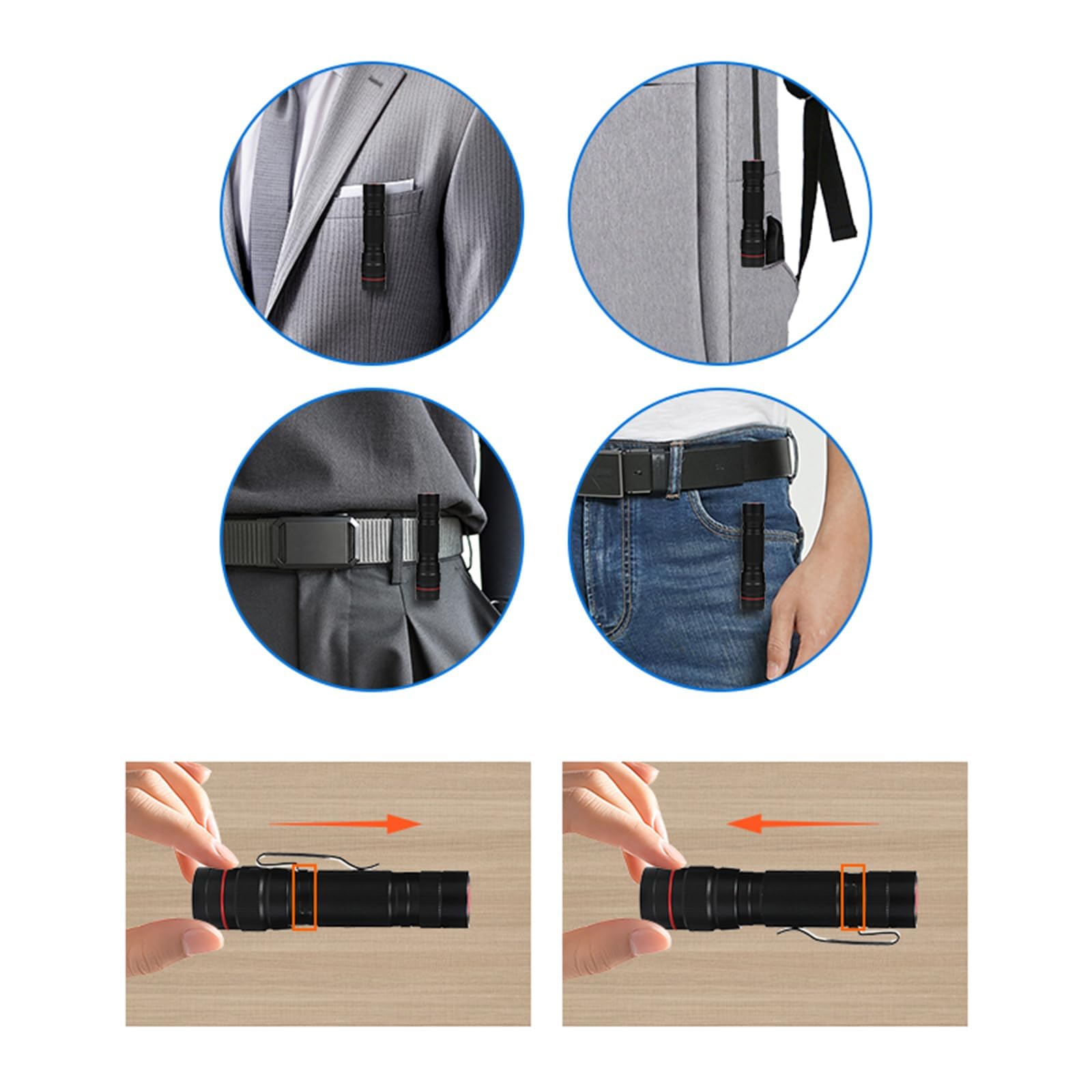 Paquete de 6 mini linternas LED pequeñas, linternas con zoom de modo único, batería AA, potentes linternas con clip de bolsillo, linterna portátil a granel EDC para regalo, emergencia,