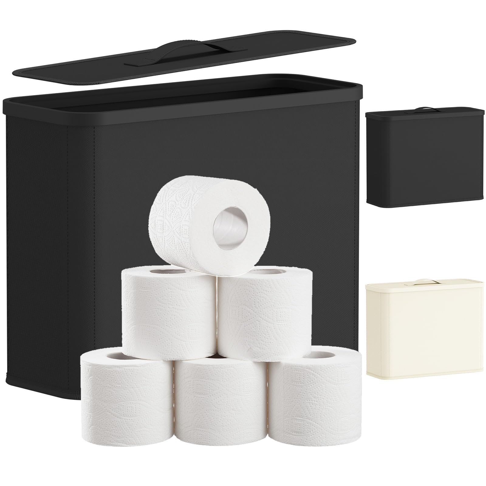 Lifewit 25L Toilet Roll Storage, Bathroom Storage Box Holder Stand with Lid, Bamboo Multifunctional Toilet Paper Basket Cabinet with Handle, Black