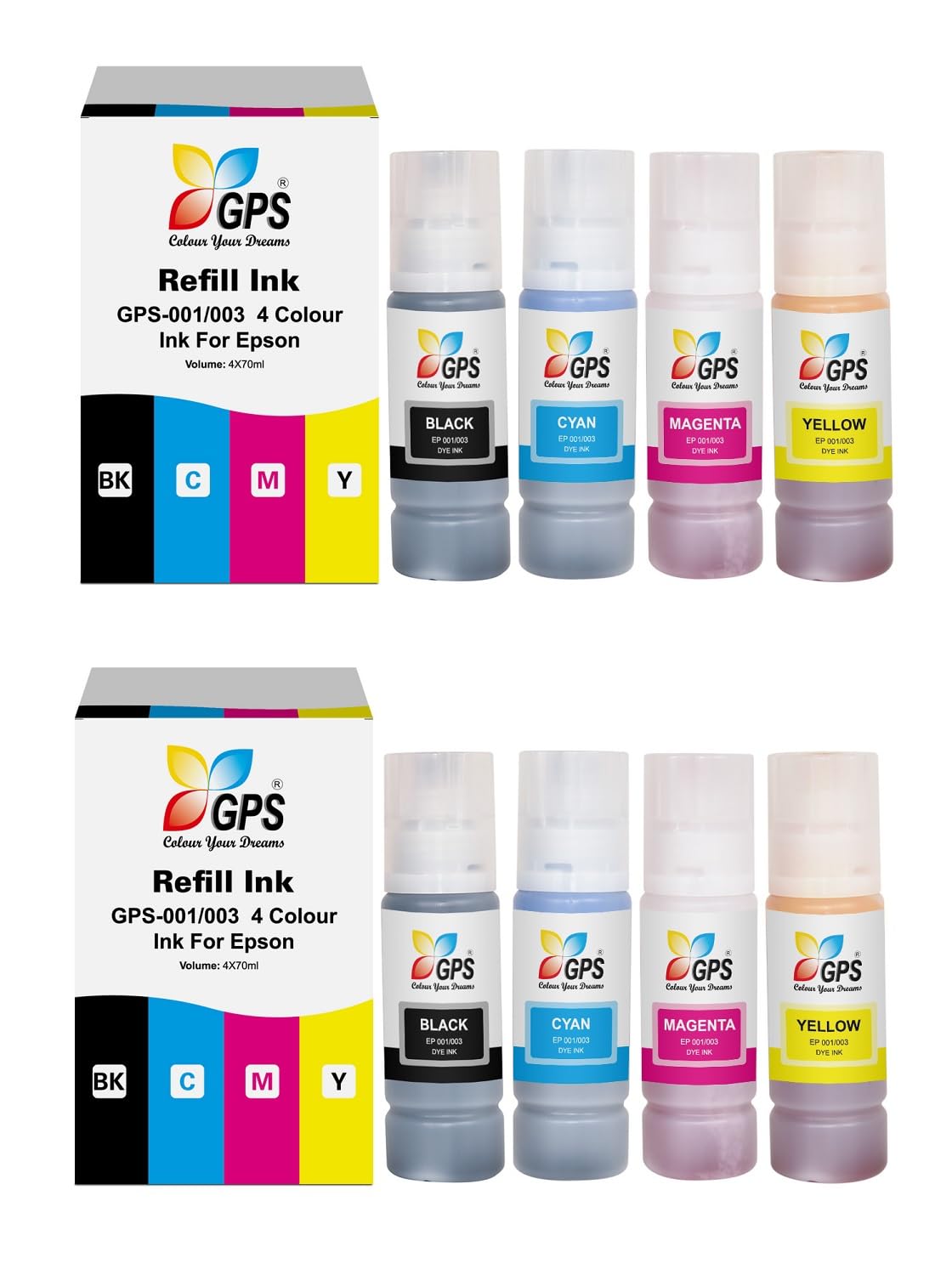 GPS Colour Your Dreams 003 Compatible Refill Ink for Epson L3110, L3150, L3250, L3210 Printers - Original Quality Ink Bottle for Epson 003 Ink Code, Black & Color, Ink Tank Printer Use Set of 2 Combo