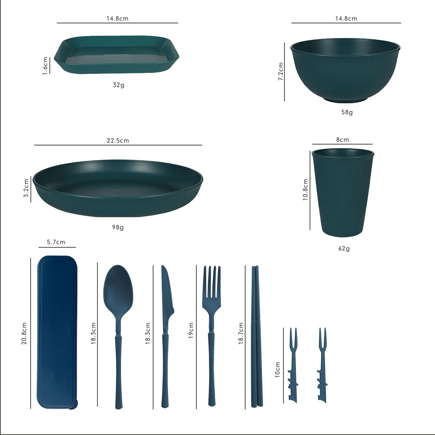 Platos de campamento, juegos de cena irrompibles para 4, juego de picnic de plástico de 48 piezas para fiestas, hogar y picnic, cubiertos de camping ligeros aptos para microondas y lavavajillas, para