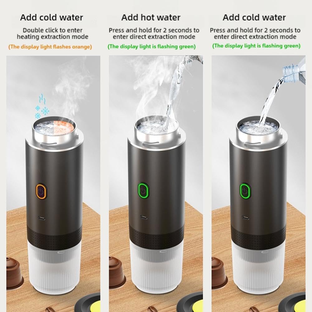 Genérico Mini Cafetera Portatil, 3 En 1, InaláMbrica, Autocalentable, Cafetera 12v, Mini Cafetera Para Llevar Para Camping, Senderismo, Viajes Y Uso DoméStico (negro)