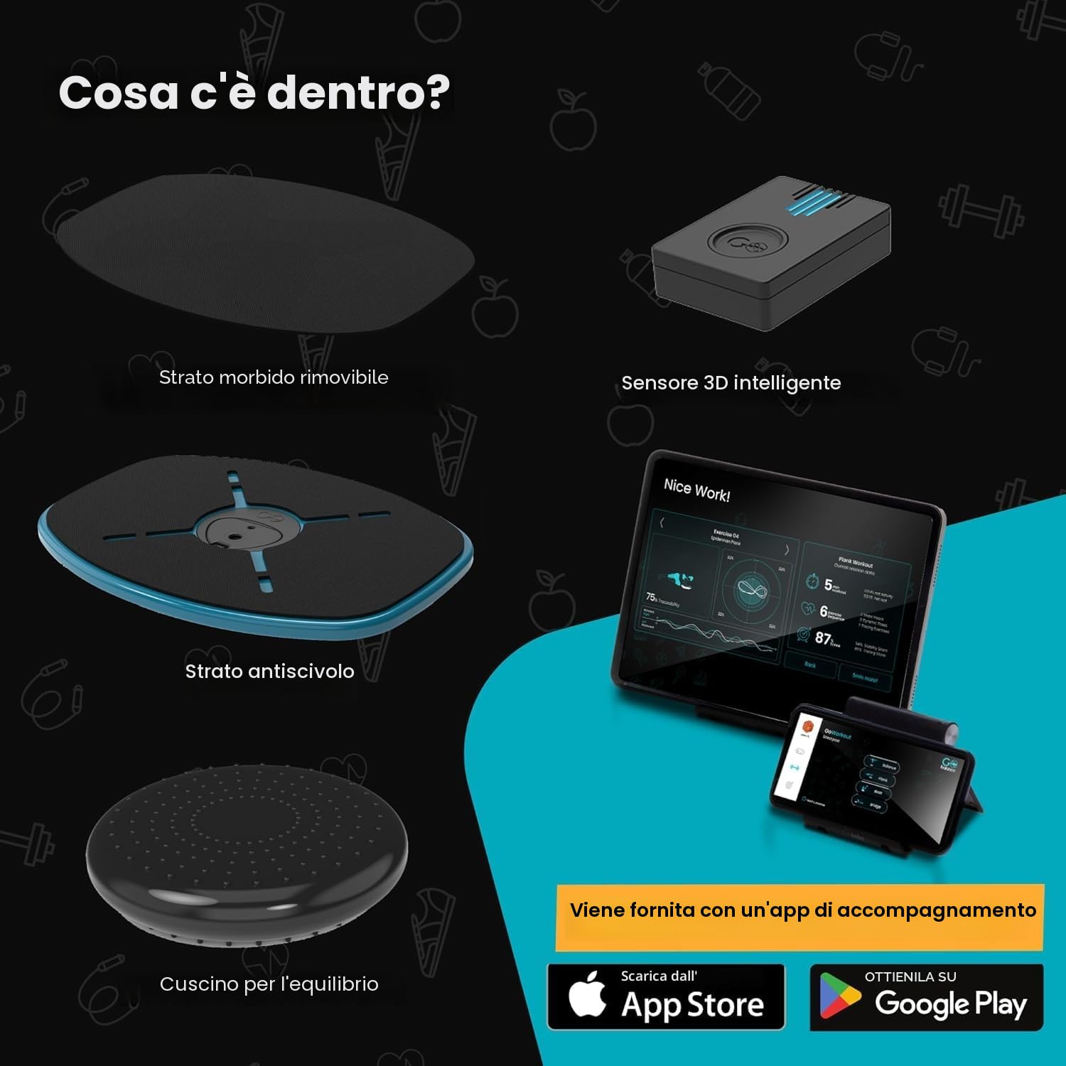 GoBalance Board – Balance Board abilitata per App. Sensore Bluetooth intelligente, 12 giochi interattivi gratuiti - Allenamento divertente, equilibrio e allenamento in palestra a casa! Aumenta la