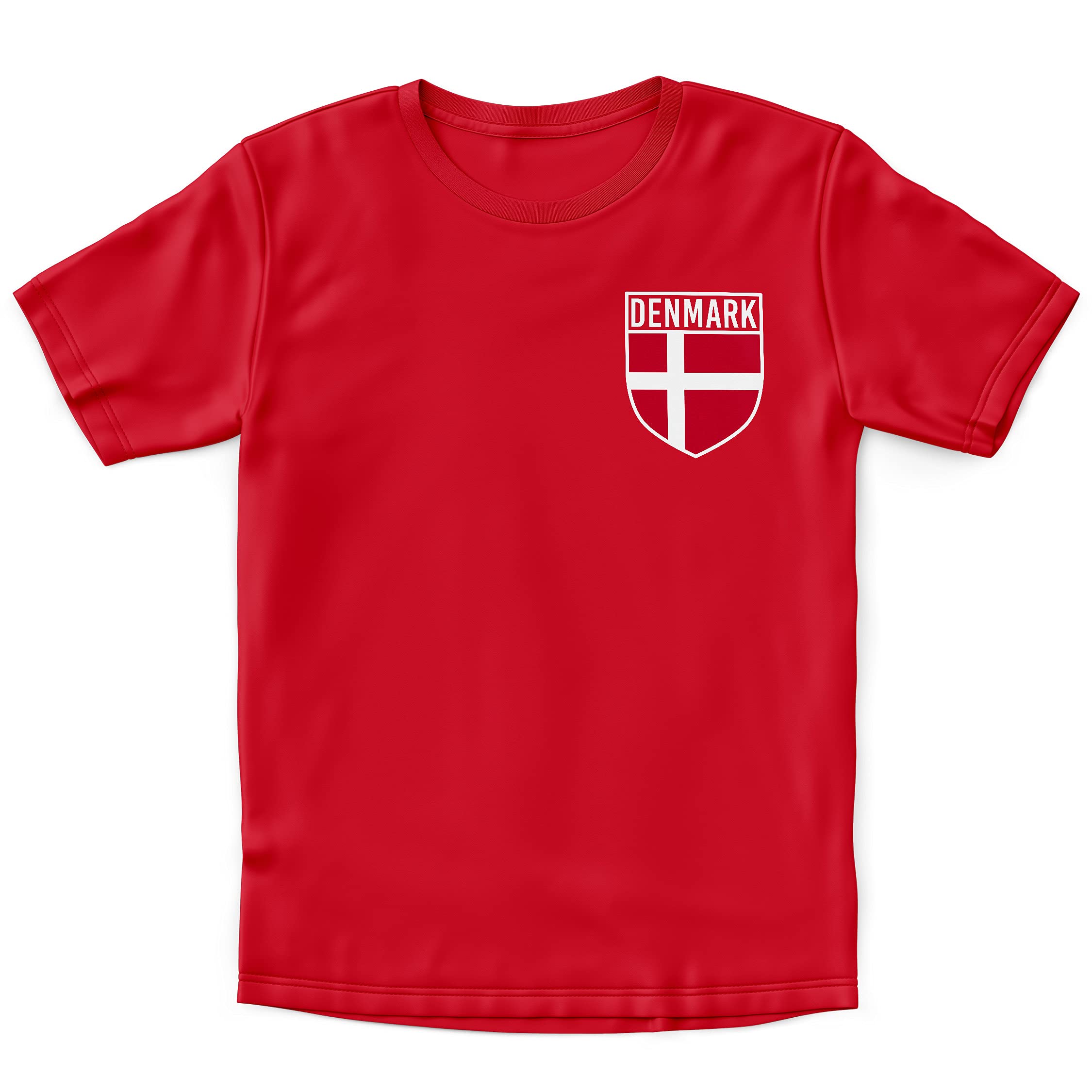 Purple Print House Denmark Football Shirt Kids Boys Denmark Badge Retro T Shirt Country European 2024 Supporters Gifts for Kids Danish, 9-11 Years, Red