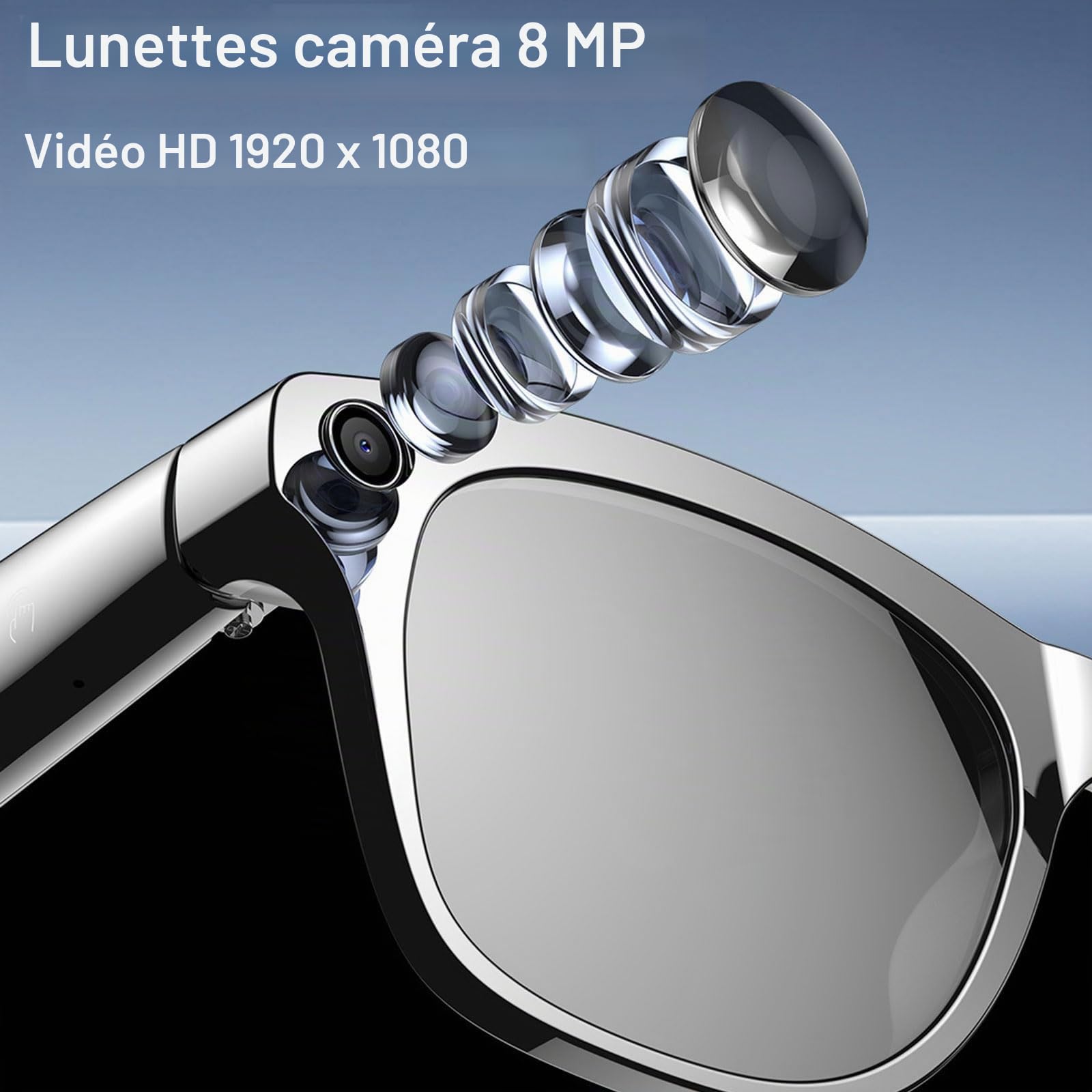 Lunettes Intelligentes Cyanvue AI, Appareil Photo 8 Mpx avec Musique et Appels, Lunettes de Soleil Intelligentes pour Hommes/Femmes, Lunettes Photo Bluetooth avec 144 Traductions (Anti-Bule Light)