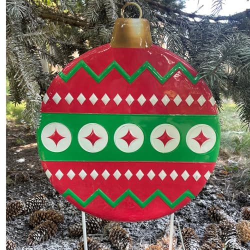 Clovers Metal Christmas Bulb Ornament Yard Stake with Festive Red,