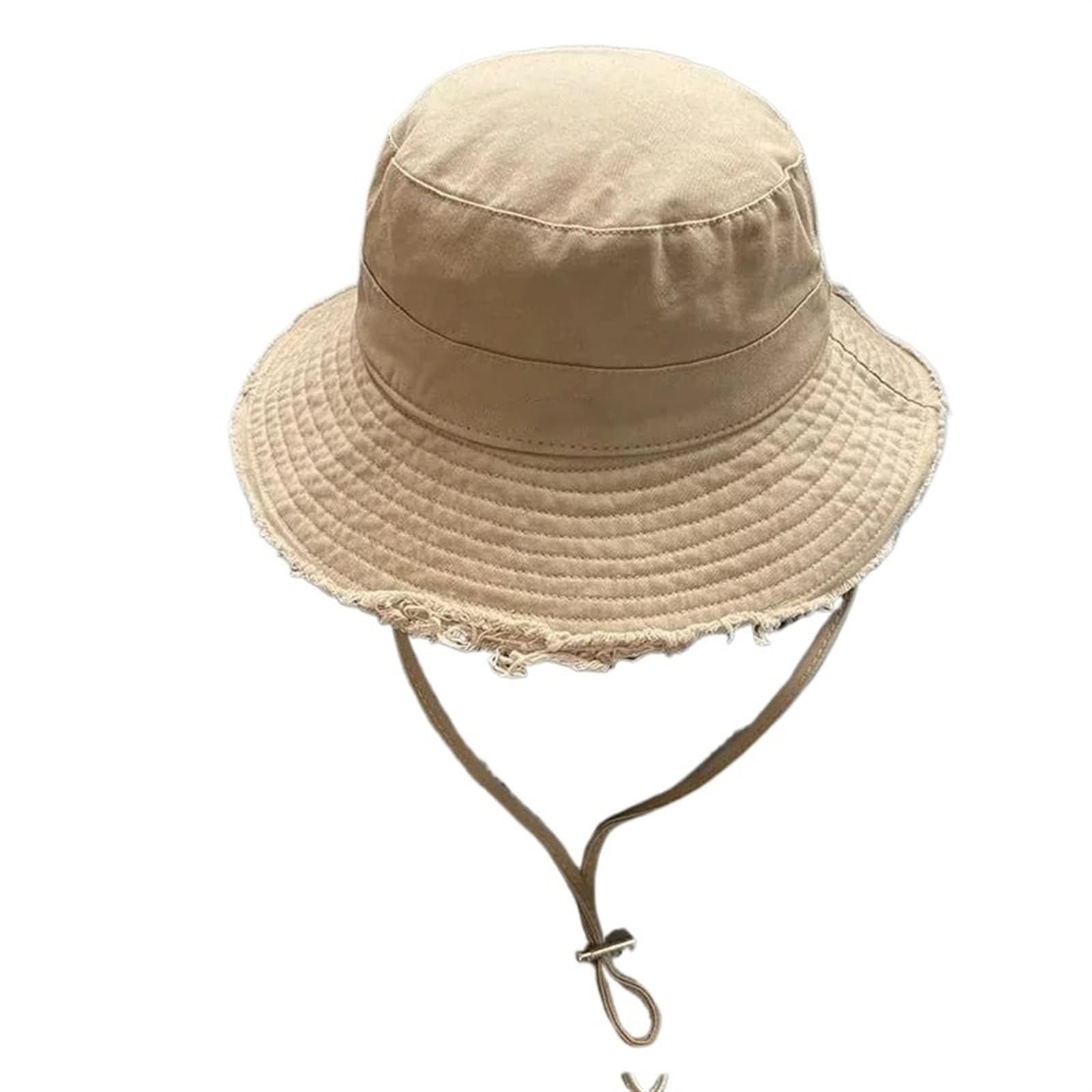 TRRYUIP Bucket Hat Fisherman Hats Foldable Bucket Hat with Big Brim Sunscreen with Adjust Chin Rope(Khaki)