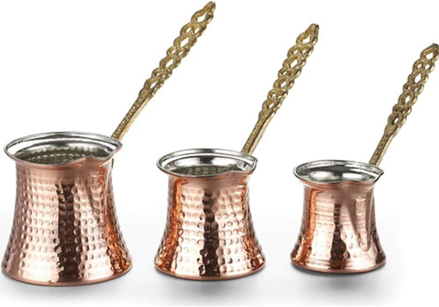 Lussodor High Quality 'Liberty' Mocha Pot Coffee Set 3-Piece Various Sizes Cezve Copper Mocha Pot Set