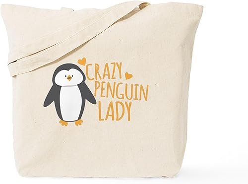CafePress Crazy Penguin Lady Tote Bag Bolsa de lona natural, bolsa de compras reutilizable