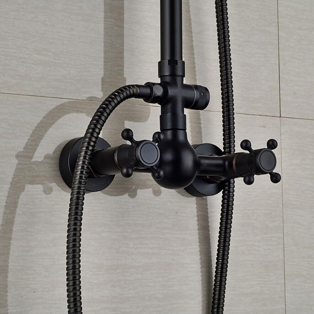 ducha de lluvia ducha dos asas retro grifo juego antiguo nostalgie negro set vintage montado en la pared