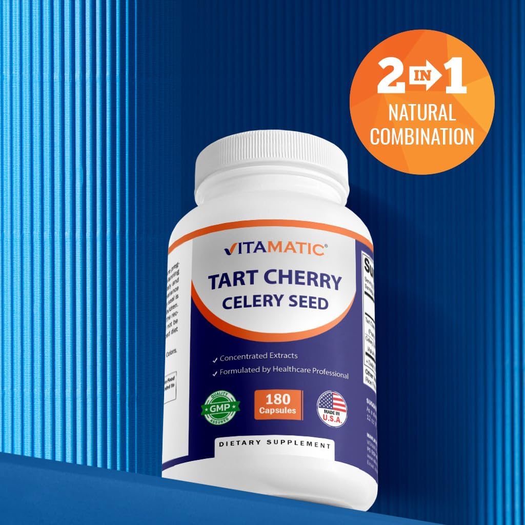 Vitamatic Tart Cherry 20X Extract with Celery Seed 10X Concentrated Extracts - - 180 Veg Capsules - Vegetarian, Non-GMO, and Gluten Free - Image 5