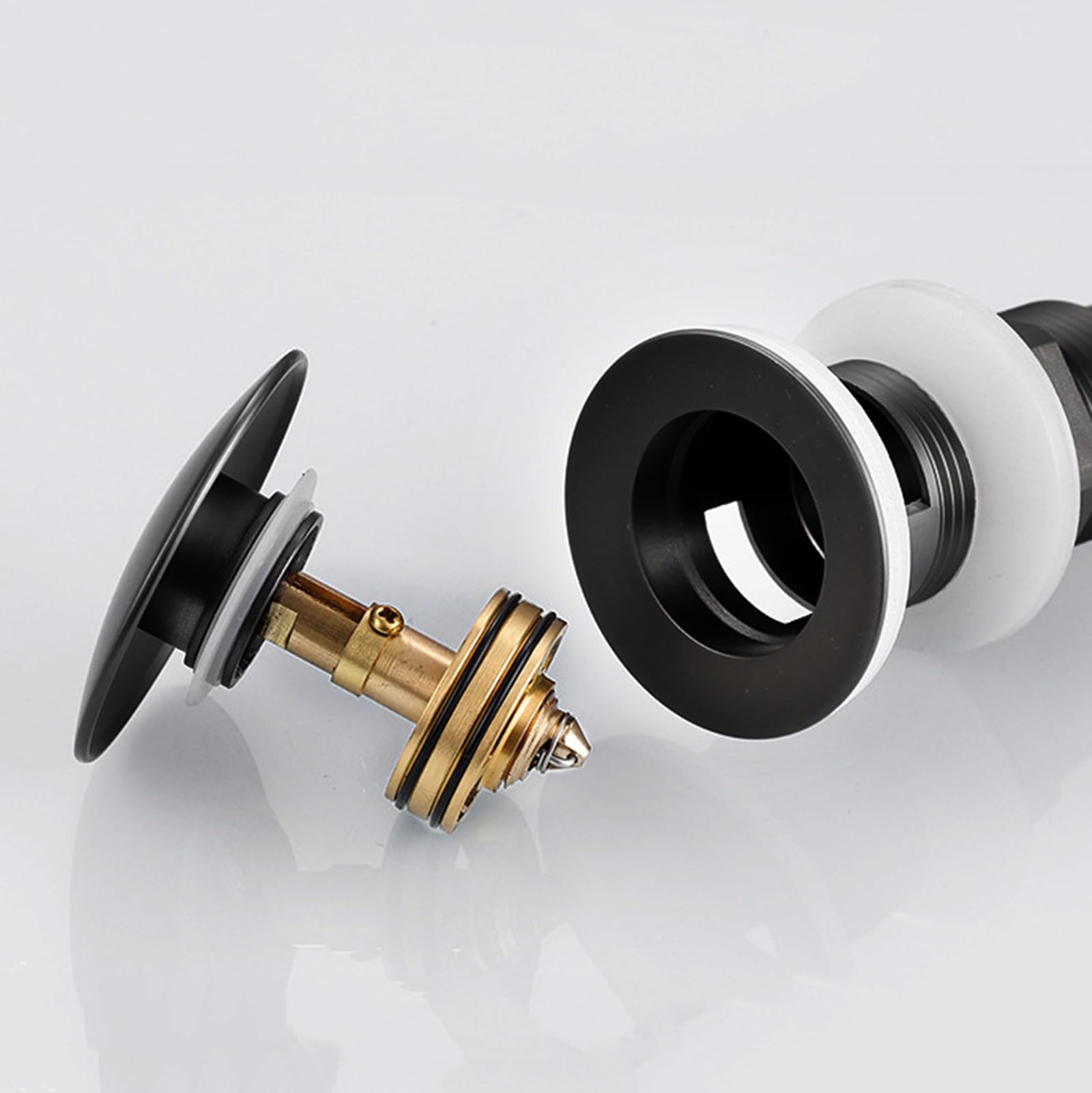 VáLvula Para Lavabo Clic Clac Valvula Desague Lavabo Para BañO Valvula Lavabo Universal Drenaje De Rebote A Presión Totalmente De Cobre,negro,Sin Agujero De Desbordamiento