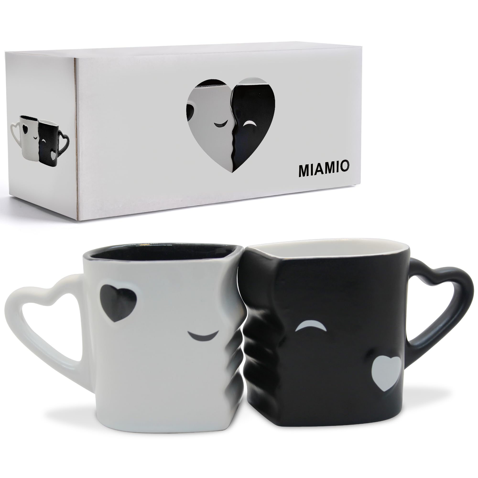 MIAMIO - Coffee Mugs/Kissing Mugs Bridal Pair Gift Set for Weddings/Birthday/Anniversary with Gift Box (Black)