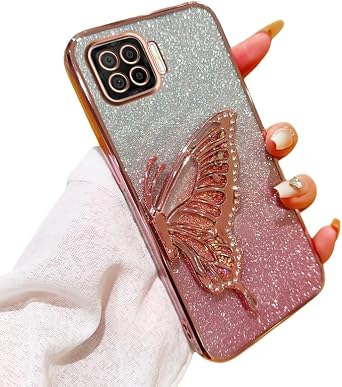 Compatible for Oppo A73 4G Case with Butterfly Stand, Clear Glitter Quicksand 3D Butterfly Bling, Soft Protective Cover Women Girls Case for Oppo A73 4G E